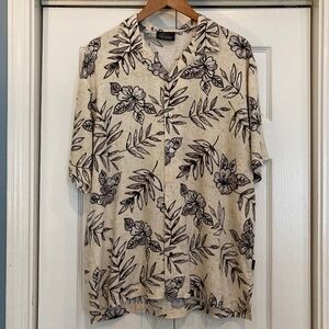 Greg Norman Collection Hawaiian Shirt- Beige/Black Floral